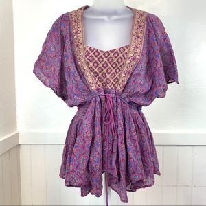 Free People Purple Cotton Cottage Core Blouse | S